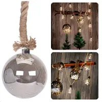 Cheqo Jute Touw Verlichte Glazen Bal - Kerstbal - Kerstverlichting - 15 LED's - 10cm - 8-uurs Timer - Warm Wit - 100cm - 2x AA-Batterijen