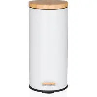 Hjh OFFICE Afvalbak / prullenbak CLEAN BAMBOO 30 l staal/bamboe wit mat