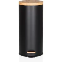 Hjh OFFICE Afvalbak / prullenbak CLEAN BAMBOO 30 l staal/bamboe zwart mat