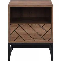 Vente-unique Nachtkastje - 1 lade en 1 nis - MDF en staal - Naturel en zwart - CARATANA