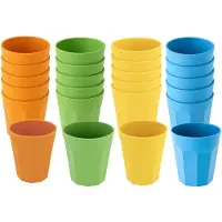 Benza Set van 24 Kunststof Bekers – 300 ml – Onbreekbaar – 4 Kleuren (Geel, Oranje, Blauw, Groen) – Vaatwasserbestendig – Polypropyleen – Herbruikbaar