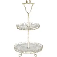 Clayre & Eef Etagère 2 laags Ø 36x65 cm ijzer glas rond serveerschaal