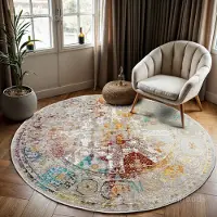 Muratap Picasso feraghan vintage rond vloerkleed multi / beige laagpolig-