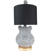 Clayre & Eef Tafel lamp, model Gitaar, diameter 30 cm, hoogte 68 cm, grijs, kunststof