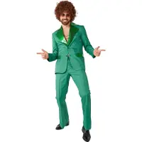 Suitmeister Disco Kostuum - Heren Pak - Carnavalskleding - Saturday Night Fever Kostuum - Inclusief Jasje en Flare Pants - Groen - Maat: 2XL