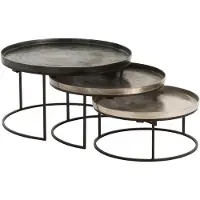 J-Line set van 3 bijzettafels rond aluminium /mix 77.5x77.5x45.5cm