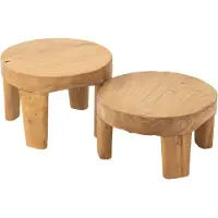 J-Line set van 2 tafel rond teak hout naturel 50x50x35cm