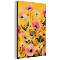 MuchoWow Aluminium schilderij 100x150 cm - Wanddecoratie metaal - Bloemen - Veld - Geel - Metalen muurdecoratie woonkamer - Decoratie industrieel - Foto op dibond - Industriële accessoires slaapkamer