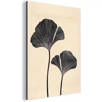 MuchoWow Aluminium schilderij 60x80 cm - Wanddecoratie metaal - Bladeren - Minimalistisch - Zwart - Metalen muurdecoratie woonkamer - Decoratie industrieel - Foto op dibond - Industriële accessoires slaapkamer