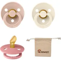 BIBS Dental fopspenen Anatomical 0-6 maanden- Set 3 stuks- Ivory, Blush, Dusty Pink + Monkiezz speenzakje - orthodontisch- Anatomisch- Maat 1