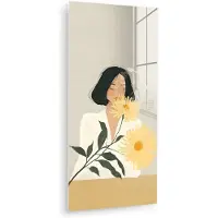 MuchoWow Glasschilderij 20x40 cm - Schilderij acrylglas - Vrouw - Bloem - Geel - Minimalistisch - Foto op glas - Muurdecoratie woonkamer - Wanddecoratie slaapkamer - Schilderijen