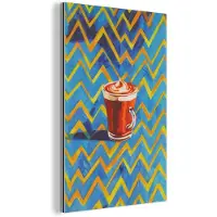 MuchoWow Aluminium schilderij 40x60 cm - Wanddecoratie metaal - Mok - Koffie - Zigzag - Slagroom - Metalen muurdecoratie woonkamer - Decoratie industrieel - Foto op dibond - Industriële accessoires slaapkamer