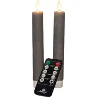 Annas collection Dinerkaars wax led bewegende vlam op batterij met afstandsbediening 2 stuks h18 cm taupe Anna's Collection