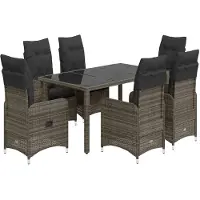 vidaXL 7-delige tuin-bistroset met kussens, grijs, polyrotan