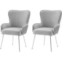 Merax Set van 2 Eetkamerstoelen met Lage Armleuningen – Fluwelen Stoelen met Lendensteun en Verstelbare Zilveren Poten – Grijs