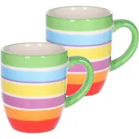 Secret De Gourmet Koffiemokken Curacao - 2x stuks - Keramiek - multi kleuren groen - 300 ml - 8 x 11 cm - Luxe uitstraling