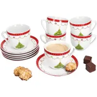 MamboCat Set van 6 porseleinen Christmas Dream koffie kop en schotel