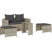 vidaXL 5-delige Tuinbankstel kussens stapelbaar poly rattan lichtgrijs
