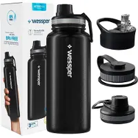 Wessper Steeline Thermosfles 1L - Zwart, BPA-vrij, 12/24u Warm/Koud