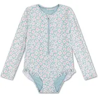 Swim Essentials UV badpak met bloemenprint lichtblauw/roze UV zwempak Meisjes Polyester Ronde hals - maat 98/104