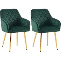 CLP Monett Set van 2 eetkamerstoelen - met armleuning - klassiek - metalen frame - Velvet - goud/groen