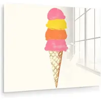 MuchoWow Glasschilderij 160x120 cm - Schilderij acrylglas - Schepijs - Hoorntje - Illustratie - Minimalistisch - Foto op glas - Muurdecoratie woonkamer - Wanddecoratie slaapkamer - Schilderijen