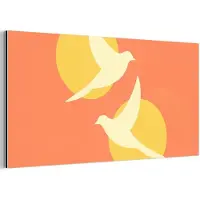 MuchoWow Aluminium schilderij 160x80 cm - Wanddecoratie metaal - Vogels - Cirkels - Geel - Metalen muurdecoratie woonkamer - Decoratie industrieel - Foto op dibond - Industriële accessoires slaapkamer