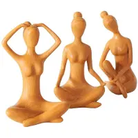 Boltze Yoga - Dames - Beeld - 3 set - Oranje - 20x29x16cm - Polyresin - Decoratie