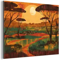 MuchoWow Aluminium schilderij 120x90 cm - Wanddecoratie metaal - Landschap - Afrikaans - Zon - Metalen muurdecoratie woonkamer - Decoratie industrieel - Foto op dibond - Industriële accessoires slaapkamer