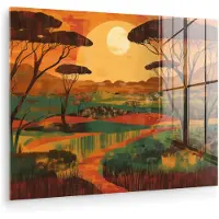MuchoWow Glasschilderij 160x120 cm - Schilderij acrylglas - Landschap - Afrikaans - Zon - Foto op glas - Muurdecoratie woonkamer - Wanddecoratie slaapkamer - Schilderijen
