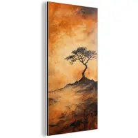 MuchoWow Aluminium schilderij 80x160 cm - Wanddecoratie metaal - Boom - Landschap - Oranje - Metalen muurdecoratie woonkamer - Decoratie industrieel - Foto op dibond - Industriële accessoires slaapkamer