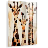 MuchoWow Glasschilderij 120x160 cm - Schilderij acrylglas - Giraffen - Cartoon - Crème - Foto op glas - Muurdecoratie woonkamer - Wanddecoratie slaapkamer - Schilderijen