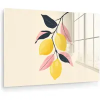 MuchoWow Glasschilderij 180x120 cm - Schilderij acrylglas - Citroenen - Felgeel - Tak - Bladeren - Foto op glas - Muurdecoratie woonkamer - Wanddecoratie slaapkamer - Schilderijen