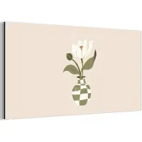 MuchoWow Aluminium schilderij 160x80 cm - Wanddecoratie metaal - Vaas - Geruit - Bloem - Groen - Metalen muurdecoratie woonkamer - Decoratie industrieel - Foto op dibond - Industriële accessoires slaapkamer