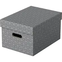Esselte Home Duurzame Middelgrote Opbergdoos met Deksel - Set van 3 Stuks - 100% Gerecycled Karton en 100% Recyclebaar - Grijs