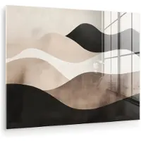 MuchoWow Glasschilderij 160x120 cm - Schilderij acrylglas - Abstract - Landschap - Golven - Crèmekleur - Foto op glas - Muurdecoratie woonkamer - Wanddecoratie slaapkamer - Schilderijen