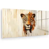 MuchoWow Glasschilderij 120x60 cm - Schilderij acrylglas - Luipaard - Symmetrisch - Strepen - Foto op glas - Muurdecoratie woonkamer - Wanddecoratie slaapkamer - Schilderijen