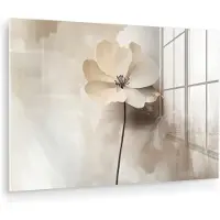 MuchoWow Glasschilderij 180x120 cm - Schilderij acrylglas - Bloem - Beige - Verf - Schaduw - Foto op glas - Muurdecoratie woonkamer - Wanddecoratie slaapkamer - Schilderijen