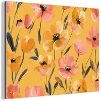 MuchoWow Aluminium schilderij 40x30 cm - Wanddecoratie metaal - Bloemen - Geschilderd - Geel - Metalen muurdecoratie woonkamer - Decoratie industrieel - Foto op dibond - Industriële accessoires slaapkamer