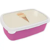 MuchoWow Broodtrommel Roze - Lunchbox Minimalistisch - Schepijs - Hoorntje - Beige - Brooddoos 18x12x6 cm - Brood lunch box - Broodtrommels voor kinderen en volwassenen