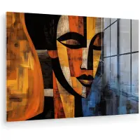 MuchoWow Glasschilderij 120x80 cm - Schilderij acrylglas - Abstract - Portret - Kleurvakken - Foto op glas - Muurdecoratie woonkamer - Wanddecoratie slaapkamer - Schilderijen