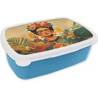 MuchoWow Broodtrommel Blauw - Lunchbox Vrouwelijk - Bloemen - Sieraden - Brooddoos 18x12x6 cm - Brood lunch box - Broodtrommels voor kinderen en volwassenen