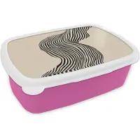 MuchoWow Broodtrommel Roze - Lunchbox Golvend - Lijnen - Abstract - Silhouet - Brooddoos 18x12x6 cm - Brood lunch box - Broodtrommels voor kinderen en volwassenen