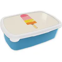 MuchoWow Broodtrommel Blauw - Lunchbox Waterijsje - Retro - Stokje - Roze - Brooddoos 18x12x6 cm - Brood lunch box - Broodtrommels voor kinderen en volwassenen