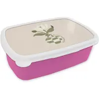MuchoWow Broodtrommel Roze - Lunchbox Bloem - Wit - Vaas - Quote - Brooddoos 18x12x6 cm - Brood lunch box - Broodtrommels voor kinderen en volwassenen