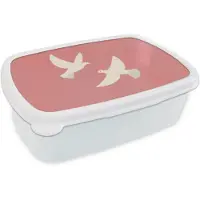 MuchoWow Broodtrommel Wit - Lunchbox Duiven - Wit - Sierlijk - Brooddoos 18x12x6 cm - Brood lunch box - Broodtrommels voor kinderen en volwassenen