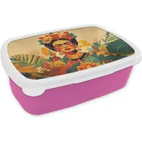 MuchoWow Broodtrommel Roze - Lunchbox Vrouwelijk - Bloemen - Sieraden - Brooddoos 18x12x6 cm - Brood lunch box - Broodtrommels voor kinderen en volwassenen