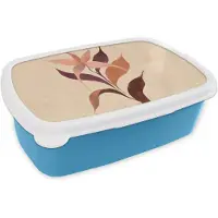 MuchoWow Broodtrommel Blauw - Lunchbox Minimalistisch - Bloem - Bladeren - Beige - Brooddoos 18x12x6 cm - Brood lunch box - Broodtrommels voor kinderen en volwassenen