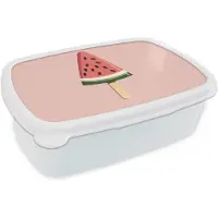 MuchoWow Broodtrommel Wit - Lunchbox Watermeloen - Ijsje - Pitjes - Rood - Brooddoos 18x12x6 cm - Brood lunch box - Broodtrommels voor kinderen en volwassenen