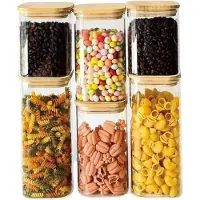 Cheffinger Glazen Voorraadpotten Set met Bamboe Deksel - 6-delig - 2x 750ml, 2x 1100ml, 2x 1500ml